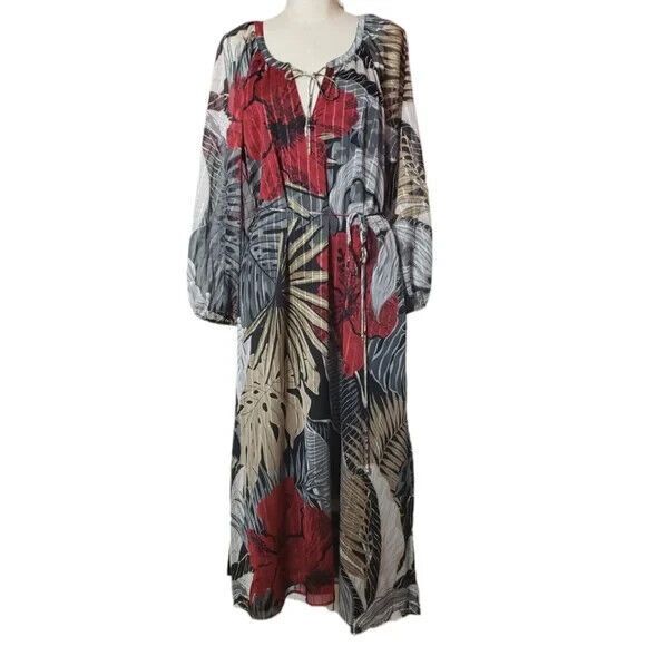 TOMMY BAHAMA Romantic Mermaid Ethereal Sheer Hibiscus Romance Midi Dress~$225 - Picture 5 of 13